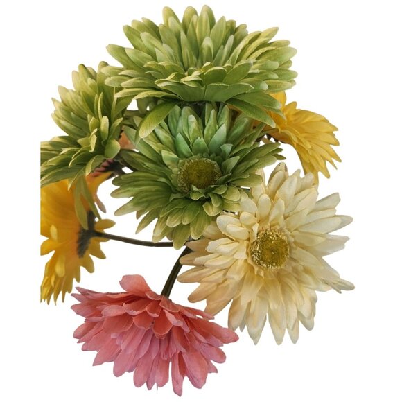 Silk Gerbera Daisy Floral Arrangement - Green Yellow & Pink Multicolor - Picture 2 of 10